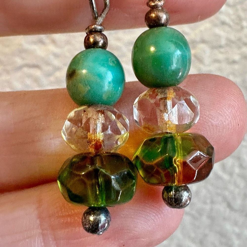 Green beaded drop earrings